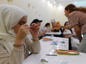 Art session with Miss. Rama for the kids and our guest Jude. Quilling art for the girls with Miss. Roaa.